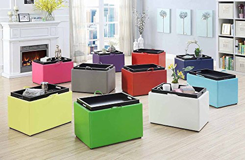 Convenience Concepts Designs4Comfort Accent Storage Ottoman 22.75" - Modern Foot Stool With Decorative Tray For Living Room, Dining Room, Office, Ivory Faux Leather #TOP6