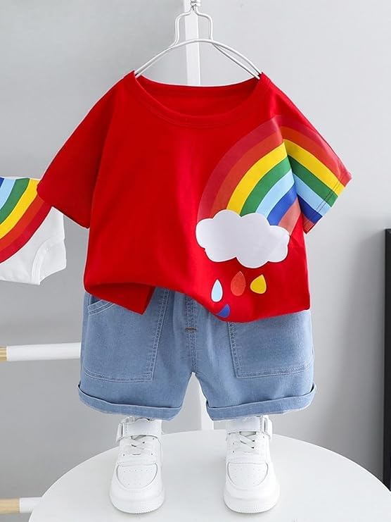 Image of Googo Gaaga Boy's Cotton Short Sleeve Printed Tshirt and Half Pant Set