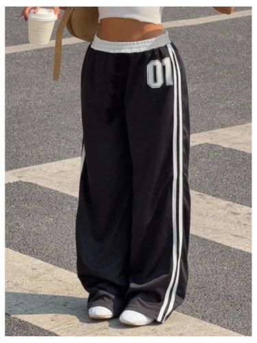 Milumia Girl's Number Graphic Striped Sweatpants Baggy Elastic Waist Wide Leg Trousers2