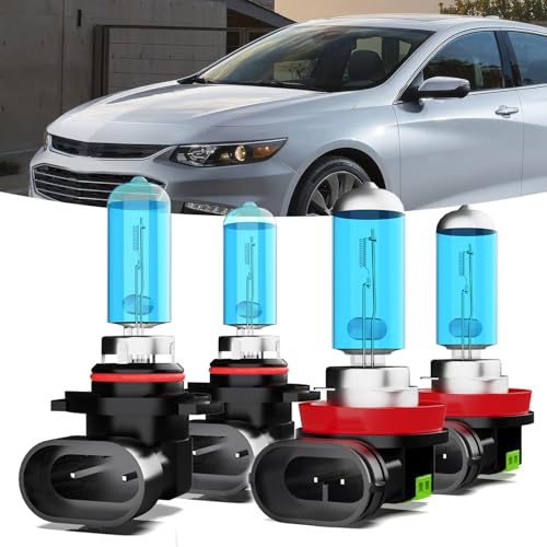 TTDBDAN Headlights Compatible with 2013 2014 2015 Chevy Malibu Halogen Headlight Bulbs,9005/HB3/H10 High Beam & H11/H8/H9 Low Beam Headlight Bulbs For Malibu,Plug And Play,Pack of 4