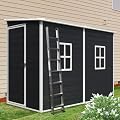 4x8 ft Outdoor Resin Storage Shed with Floor and 2 Windows, Waterproof Plastic Garden Shed with Lockable Door and Air Vents, All-Weather Tool Sheds for Backyard, Patio, Lawn (Black)