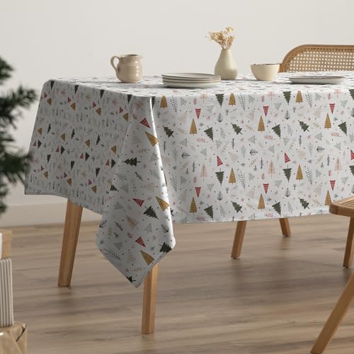 GAMUSI Mantel Navidad Antimanchas Árboles Algodón Mesa Comedor Decoración Navideña Rectangular Tacto Tela 160x350 cm