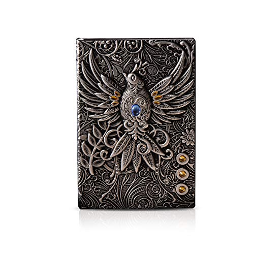 PORRASSO A5 Taccuino 3D in Pelle Goffrata Diario Di Viaggio Retrò Bloc Notes Quaderno Journal 100 Fogli 21.5x14.5cm per Donna Uomo Studente Amanti Della Scrittura Argento