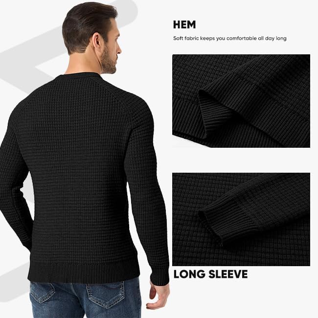JMIERR Mens Crewneck Sweater Waffle Textured Knitted Solid Pullover Casual Daily Wear Soft 2025 Fashion Pullovers - Image 5