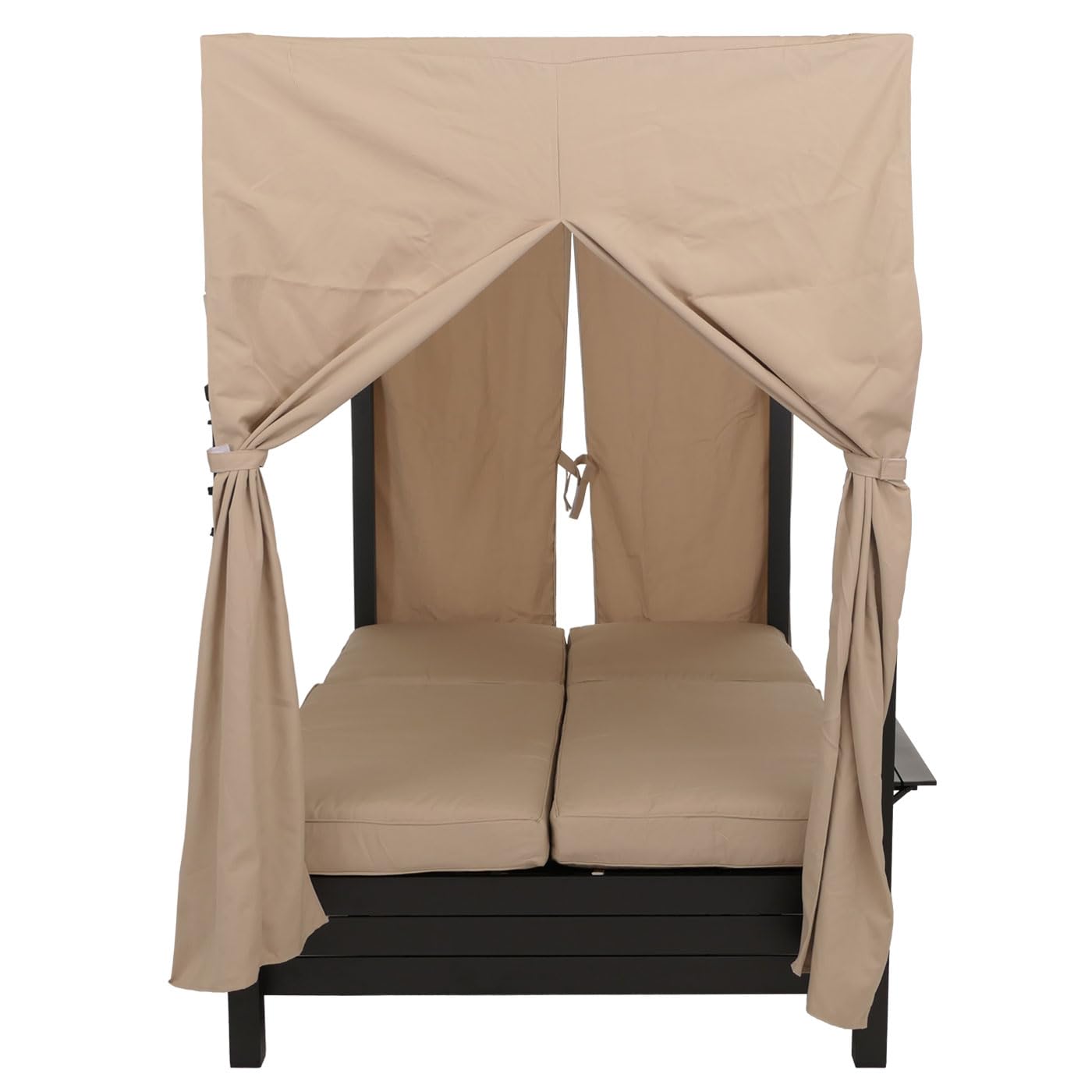 Mendler Aluminium Lounge-Gartenliege HWC-O18 schwarz, Kissen Creme | XL, Sonnenliege, Bali-Liege, Daybed, 10cm-Polster, 193x126x204cm