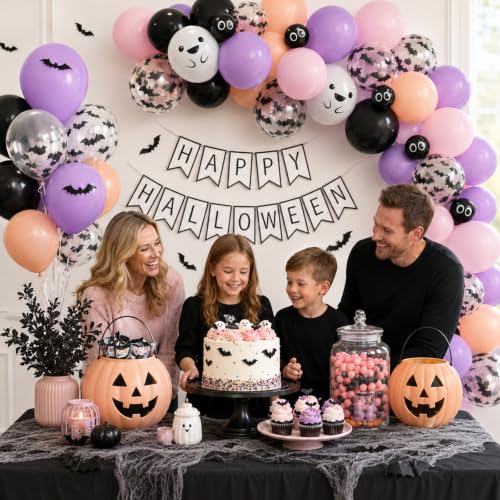 Image of Halloween Balloon Cute Ghost Pastel Pink Black Purple Orange Balloons