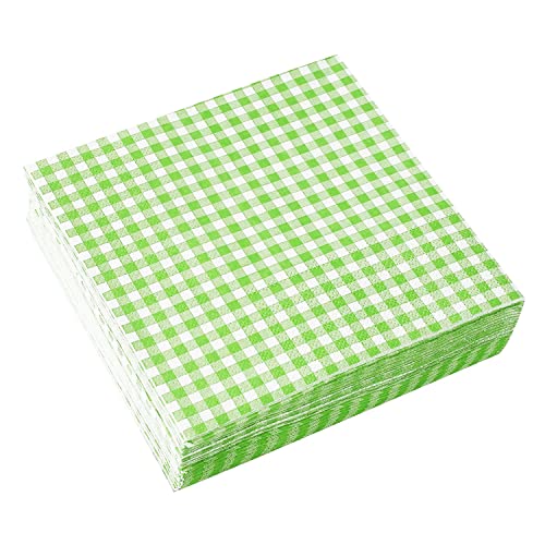 Gatherfun Disposable 3-Ply Lime Green Gingham Paper Napkins (Pack Of 50) #TOP2