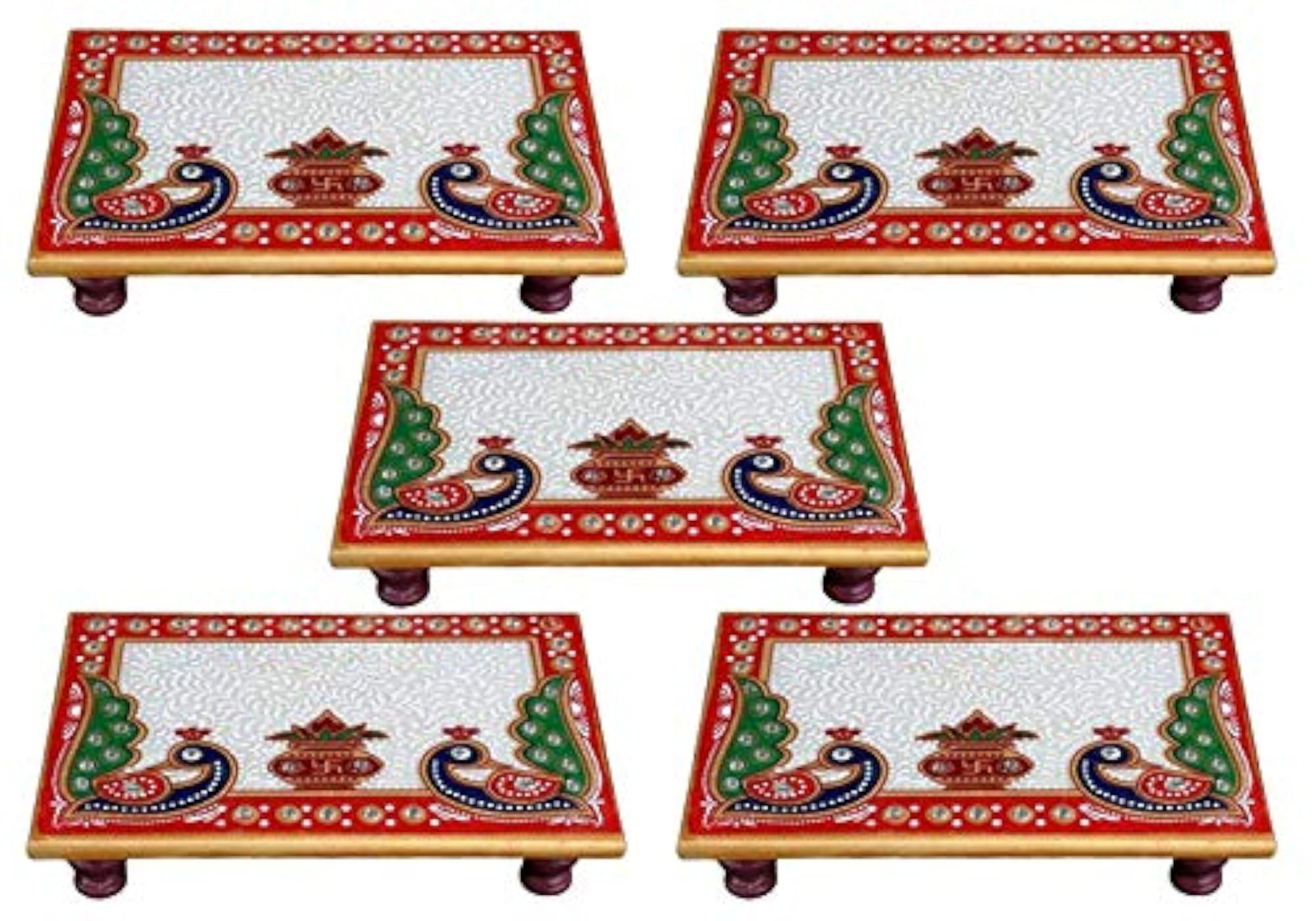Marble Chowki with Peacock Decorative Showpiece