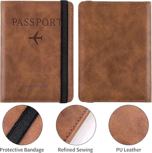 Image of PU Leather Passport Holder Travel Wallet Organiser for Men & Women | 4 Card Slots 2 SIM Slots Money Case | Travel Document Case Cover Passport Pouch Slim Unisex Gift - (Pack of 2) Brown