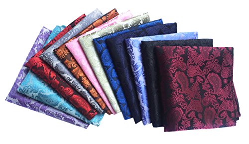 MENDENG Men's 12 Pack Handkerchief Paisley Pocket Square Wedding Party Hanky