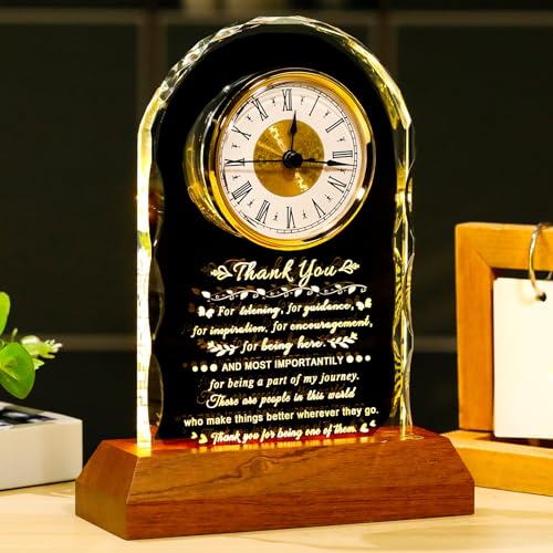 Ornalrist Thank You Gifts for Women Men, Crystal Clock with Wooden Light Base, Appreciation Gifts...
