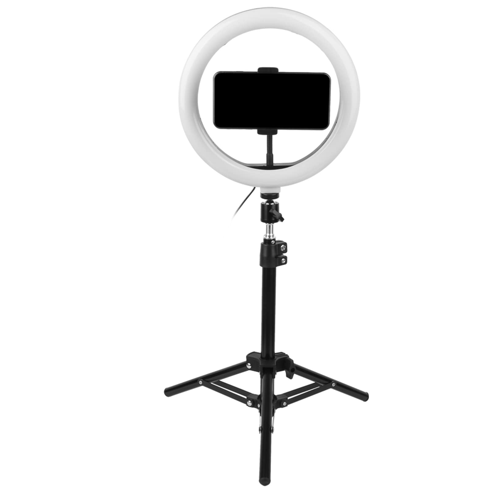 Luce Anulare a LED Dimmerabile con Treppiedi, Alimentazione USB, Ruotabile a 360°, Clip per Telefono per Studio Video di Trucco