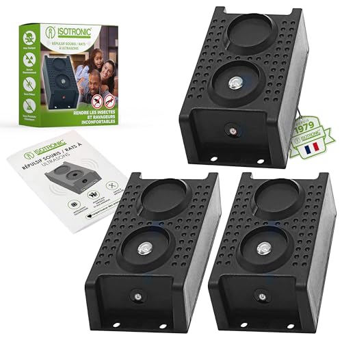 ISOTRONIC Répulsif pour Les martres, Souris et Les Rats avec Fonction de lumière/Clignotant LED Ultrasons pour la Voiture, la Maison, Le Garage et Le Grenier