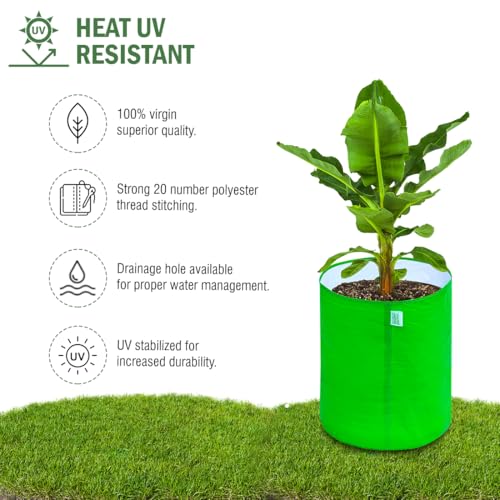 Image of Anandi Green's Premium HDPE Uv Protected 220 GSM Round Shaped Green Colour Plants Grow Bags Suitable for Terrace and Vegetable Gardening (Pack of 4, 18x18 INCH)