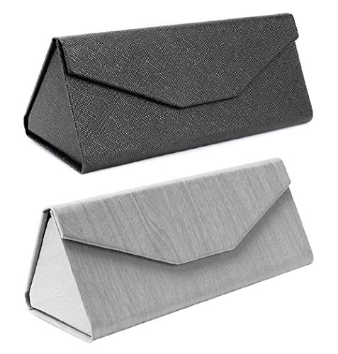 Image of 2 Pack Triangle Foldable Glasses Case Portable Magnetic Closure PU Leather Hard Shell Medium Size