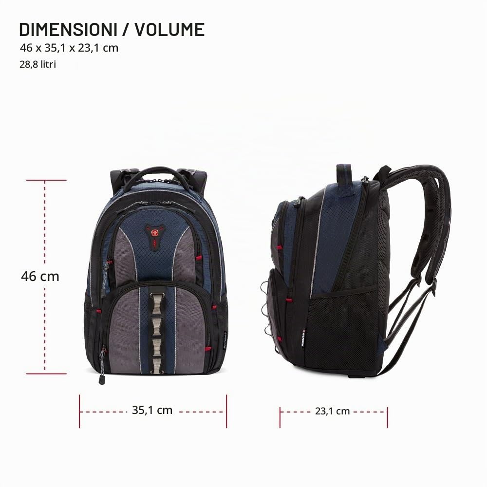 WENGER Zaino Porta PC Cobalt con Tasca per Tablet, Notebook 16”, 23 l, Uomo Donna, Ufficio Viaggi di lavoro Università, Nero/Blu, 600629