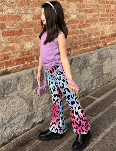 Image of Arshiner Toddler Girl Clothes 2 Piece Outfits Side Adjustable Drawstrings Tank Tops and Flare Leggings Pant Set