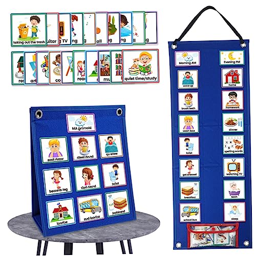 Horarios visuales infantiles azul con tabla de rutina diaria y tarjetas de tareas 2