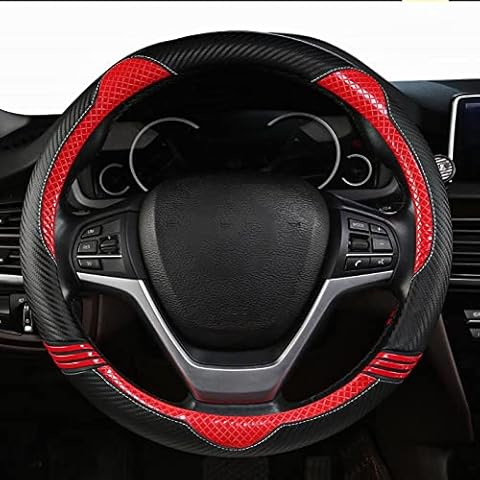 IBAIOU Fashion Universal Cat Design Leather Car Steering Wheel Cover Diameter 15 inch Men's and Women's Car Interior Accessories (B-BLACK-RED) Cover
