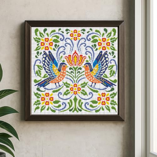 Image of FREEBLOSS 11CT Vector Flowers Stamped Cross Stitch Kits Complete Embroidery Kits with Instruction Cross Stitch Wall Hanging Kit for Needlepoint Adults Wall Art Decoration 18x18in /45x45cm