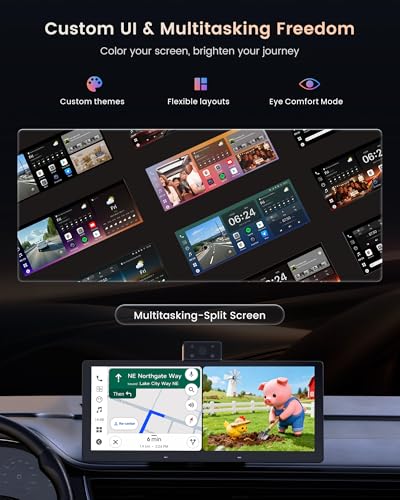 Image of P10 10.25 inch QLED Wireless CarPlay Screen for Car, Portable Display for Android Auto, Built-in 4G LTE, Parking Monitor, Remote Live View, Dual 1080P Dash Cam, ChatGPT & Gemini AI