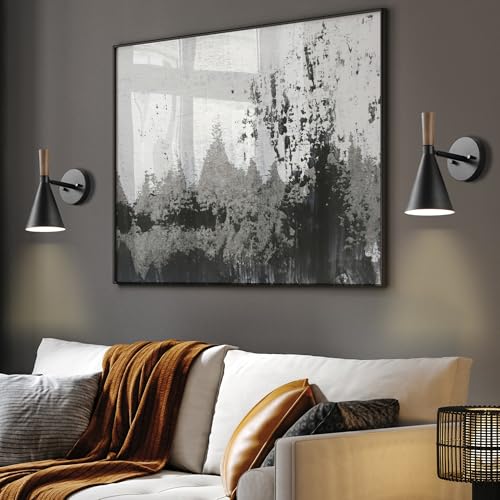 Image of Globe Electric Plug-in or Hardwire Wall Sconce, Matte Black, Wood-Tone Switch, Metal Shade, 6-Foot Cord, 65000101