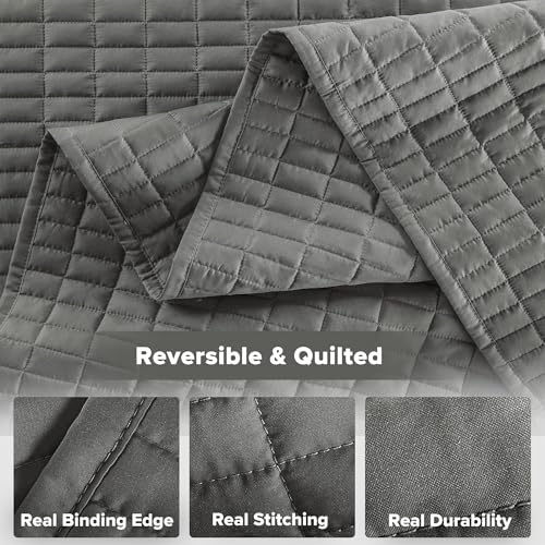 Comfort Spaces Kienna Quilt Set- Double Sided Stitching Design Summer Blanket, Lightweight, Soft, All Season Bedding Layer, Matching Sham, Charcoal, Coverlet Full/Queen(90"x90") 3 Piece