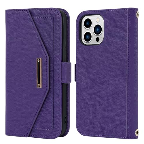 Étui portefeuille avec lanière iPhone 13 coque support magnétique et miroir