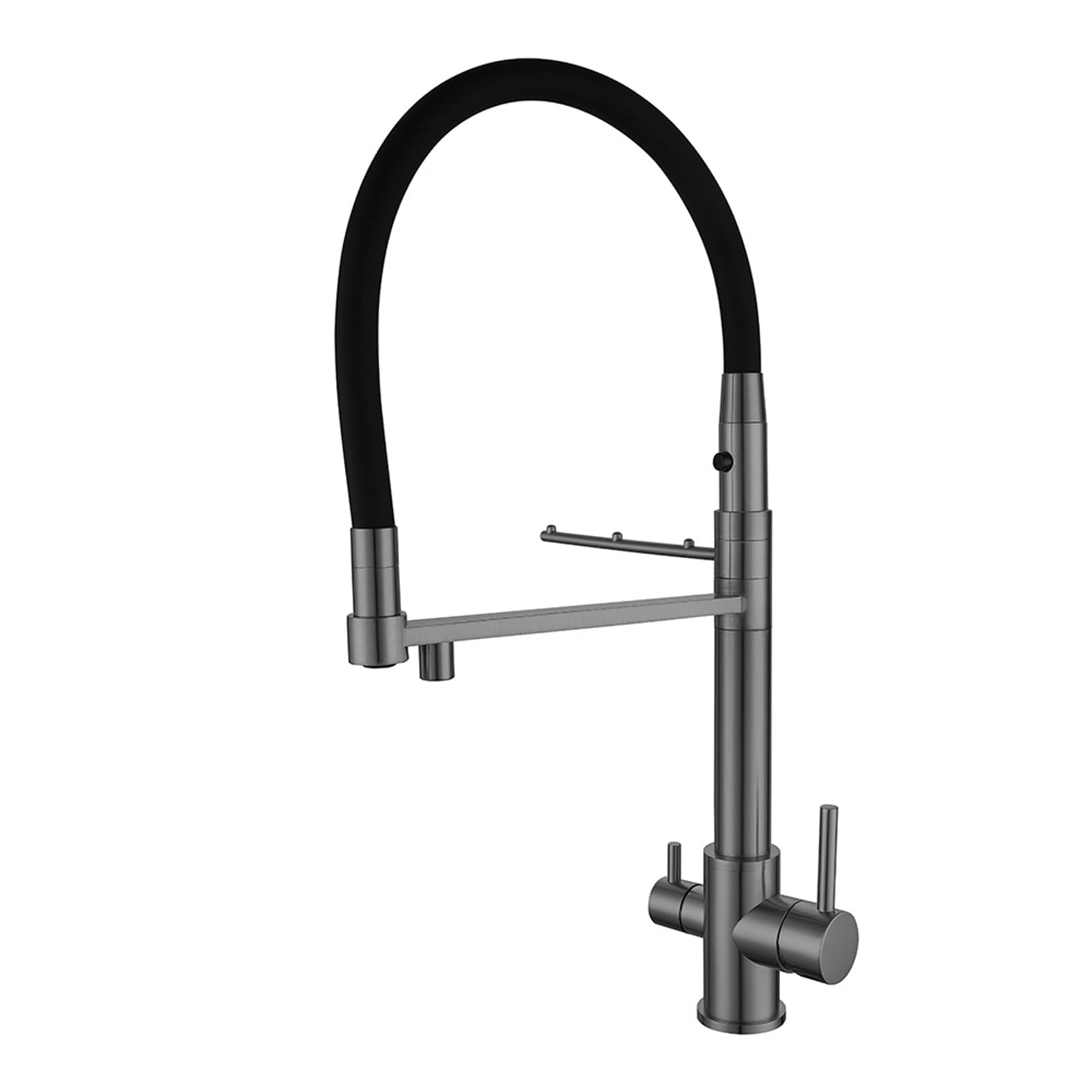 Robinet de cuisine mitigeur gris à 3 voies avec douchette extractible pour évier