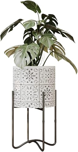 Miniatura 9 de EverNest Tristan - Maceta neutra de diseño bohemio blanco y negro con soporte Ambrose, macetas SelectBase para plantas de interior, estilo