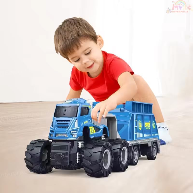 Image of 1:43 4WD Diecast Alloy Space Transport Trailer Truck Toys with Friction Powered Miniature Car Vehicle Toy for Kids, Boys and Girls 【2 Color Trucks = Sent Any 1 Truck】