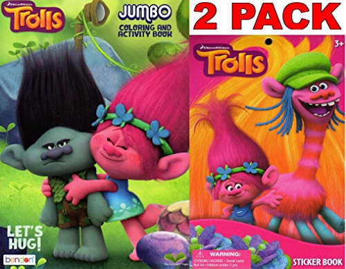Dreamworks Trolls Lets Hug - Jumbo Coloring and Activity Book + Trolls Sticker Book (2 Pack)