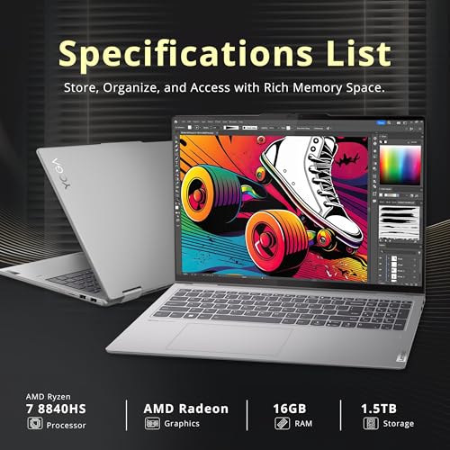 Image of Lenovo Yoga 7 2-in-1 16 inch 2K Touchscreen Laptop, AMD Ryzen 7 8840HS, 16GB LPDDR5X, 1.5TB Storage (512GB SSD+1TB Docking Station), Backlit Keyboard, Fingerprint, FHD Webcam, Copilot, Win11, Grey