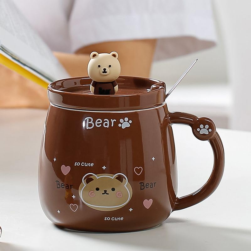 Vasukie Panda Coffee Mug with Lid & Glass Spoon, Mugs for Coffee, Rakhi for Brother, Birthday Gift, Ceramic Mug, 3D Panda Coffee Mug (420ml – Panda White) (Bear Mug)