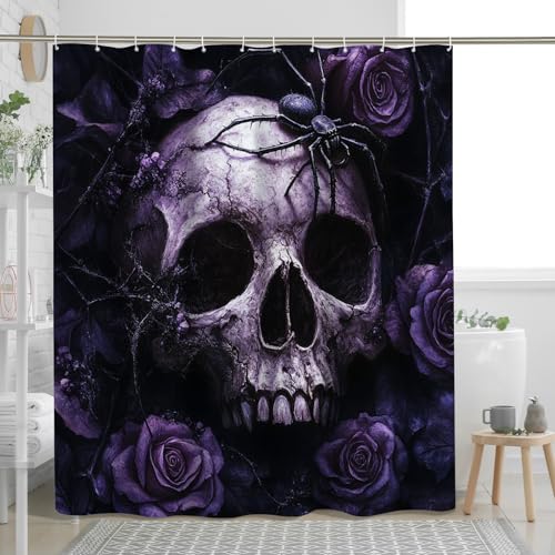 Set di tende da doccia con scheletro ragno horror, tenda da doccia spaventosa con teschio, decorazione da bagno raccapricciante gotica, motivo decorativo stampato per bagno, 62 x 183 cm