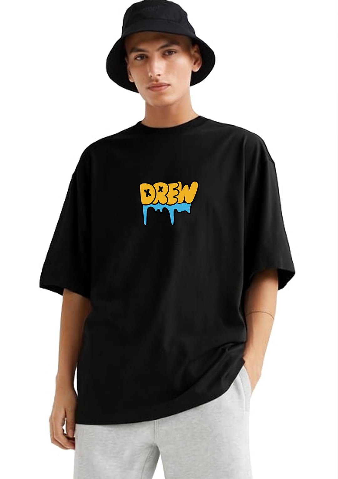 Drew Justin Bieber Oversized Printed Cotton Round Neck Tshirt-image-42