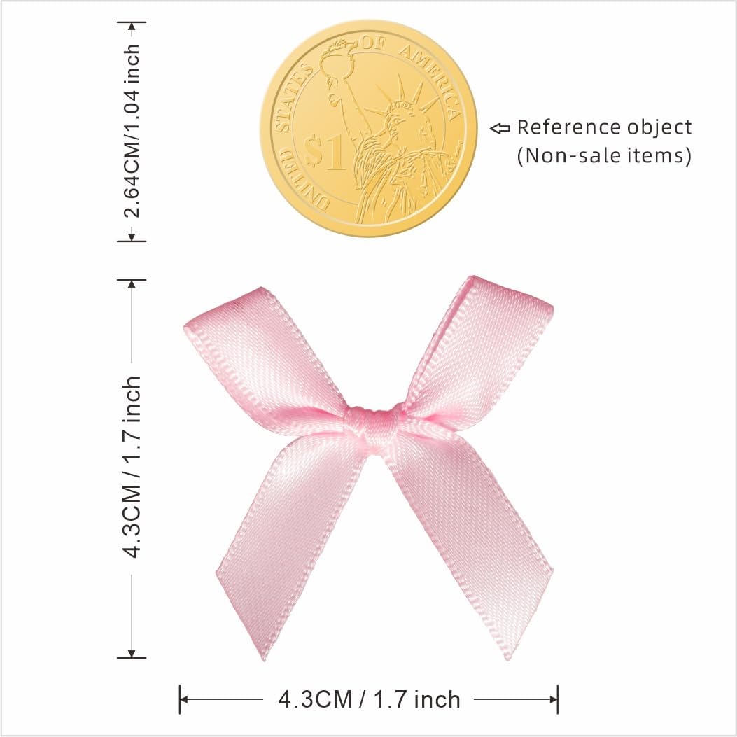 60pcs 1.7" Mini Pink Ribbon Bows Decor – Small DIY Satin Bows for Crafts, Little Bows for Gift Wrapping, Tiny Bow Stickers for Note Card Bow Baby Shower Cake and Candle Decorations - Image 2