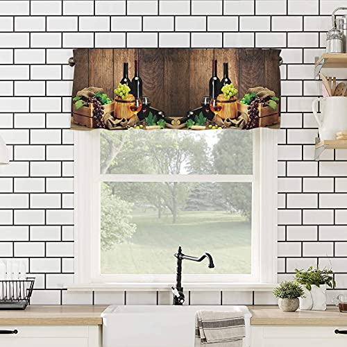 Curtain Valance For Windows Red Wine Rod Pocket Valance Window Treatments 1 Panel Grape Fruit Wood Grain Short Curtains For Kitchen Windows Bathroom Bedroom 54 X 18 Inch #TOP4