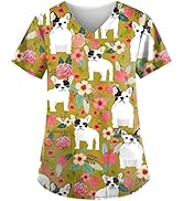 Women's Working Christmas Uniform Tops with 2 Pockets V-Neck Short Sleeve Printed Tunic Uniform L...