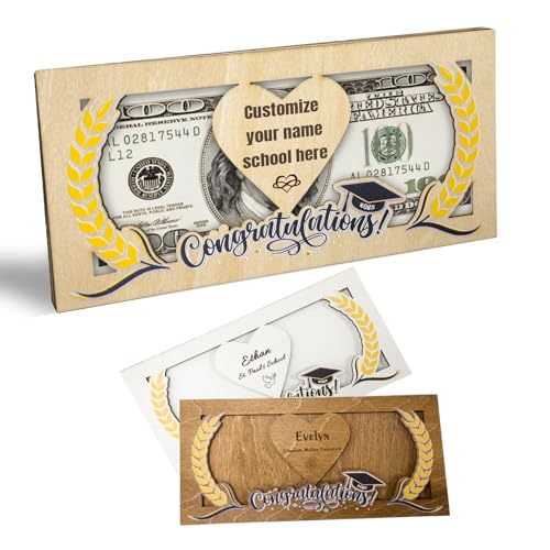 Graduation Money Holder 2025 Personalized with Name School Custom Wooden Graduation Card Box Cash Holder Envelope Graduation Gift for Her Him High College Son Daughter (Money Holder)