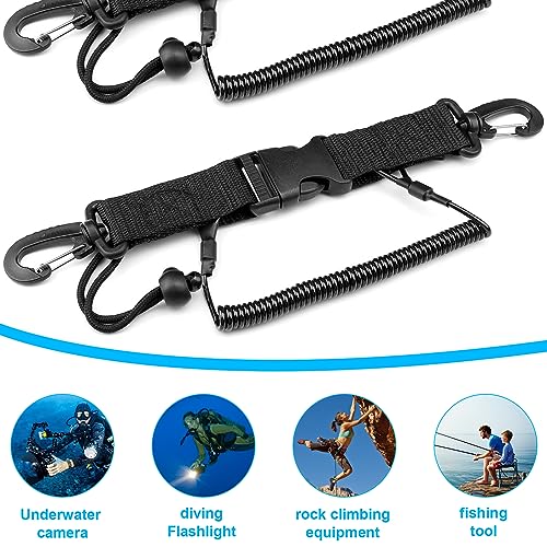 Jortmrd 2 Stuks Duiken Lanyard,Lanyard Gesp met Haken,Sport Spiraalkabel Koord Duiken,Zwart Veilig Nylon Lanyard Coil Lanyard voor Duikaccessoires,Met Clip Snelsluiting - Image 8