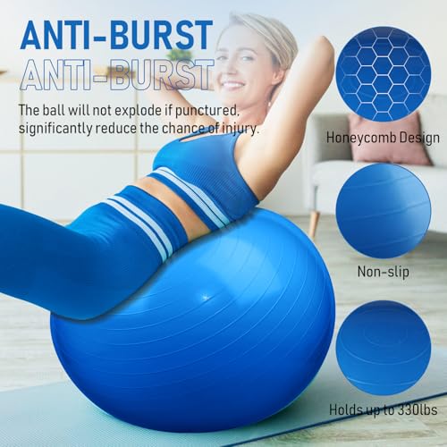 Image of Leyndo 4 Pcs 26 Inch Yoga Exercise Ball Pilates Pregnancy Birthing Fitness Ball with Quick Pump Anti Burst for Improved Posture, Balance, Yoga, Pilates, Training