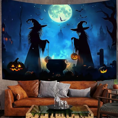 Tapisserie murale effet 3D sorcière d'Halloween pour agrandir le salon