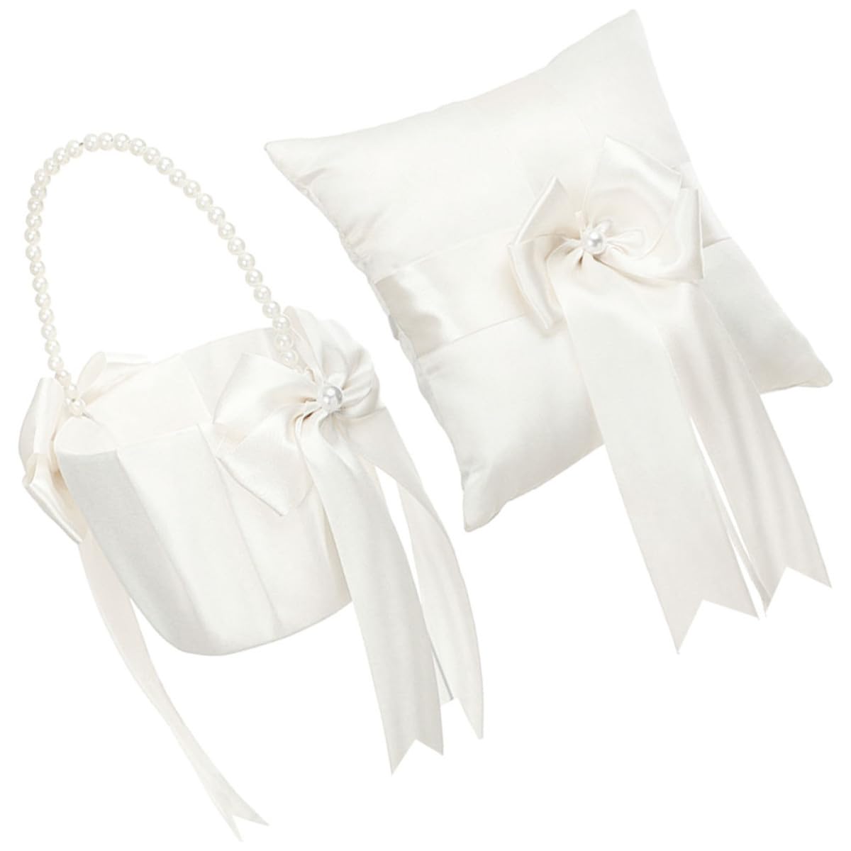 Uonlytech 1 Satz Blumenmädchenkorb Weiß, zur Hochzeit mit Ringkissen