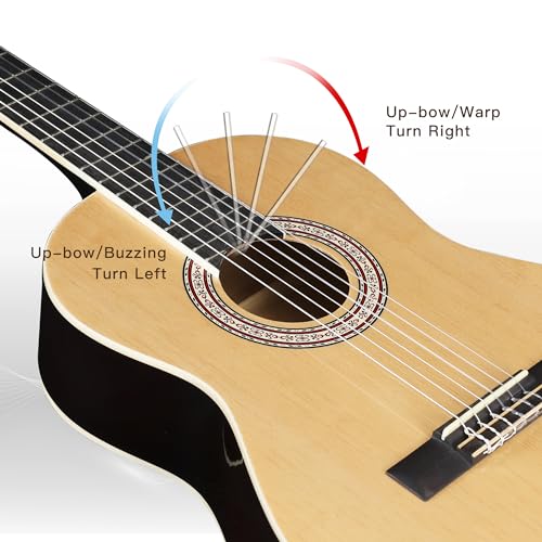 ADM Classical Nylon Strings Acoustic Guitar 36 Inch Classic Guitarra Starter Bundle for Adult with Free Lessons, Gig Bag, E-tuner, Footstool, Kids Student Beginner Kits, Nature