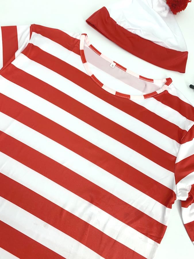 Women Red/White Striped shirt Hat and round eye glasses Halloween Costume Set… - Image 6