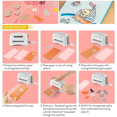 Mini Manual Die Cutting and Embossing Machine,for Arts&Crafts,Scrapbooking& Cardmaking,3" Opening,Crafting Projects Cutting Machine for Starter,Beige Metal Cutting Dies Machine with 4 Cutting Machine - Image 5
