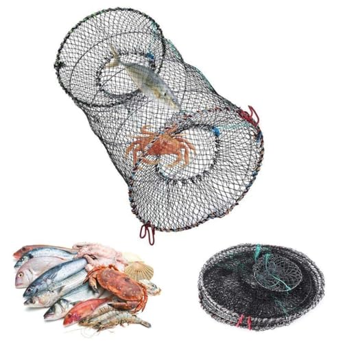 Proberos® Fish Net, Fishing Cast Net, Foldable Fishing Basket Bait Fish Trap Net, Sturdy Nylon Mesh Fishing Net Wide Open Fish Net for Shrimps, Crab, Lobsters, Fishes (40*80CM)