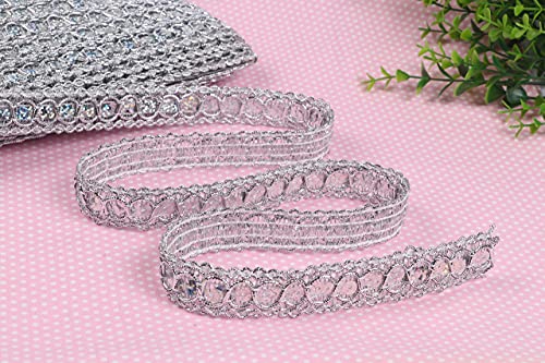 Yycraft 20 Yards Trish Sequin Metallic Braid Trim 7/8 Inch-Silver #TOP3