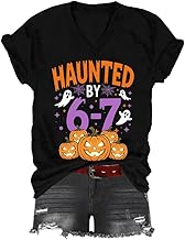 Haunted by 6 7 T-Shirt, 6 7 Halloween Shirt, Classic Graphic Print Women Men V-Neck Tshirt